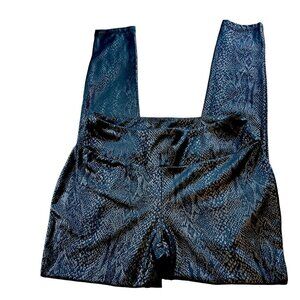 Women's Faux Leather Snakeskin Printed Black Shiny Stretchy Leggings Size S